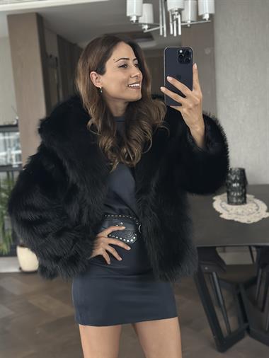 Siyah Kısa Boy Lolita Kadın Kürk Mont