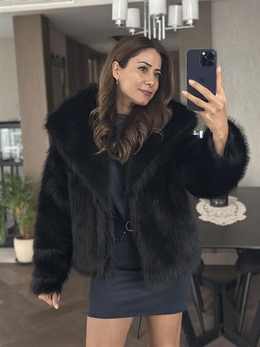 Siyah Kısa Boy Lolita Kadın Kürk Mont