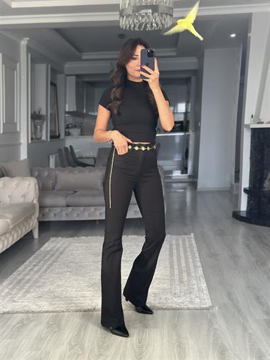 Siyah Kısa Kol Yarım Balıkçı Fitilli Kaşkorse Kadın Body