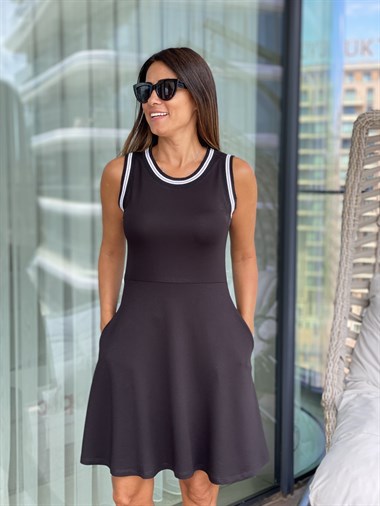 Siyah Kolsuz Ribana Detay Cepli Kadın Elbise