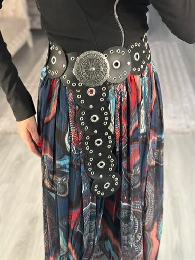 Siyah Kuşgözü Detaylı Kadın Kemer