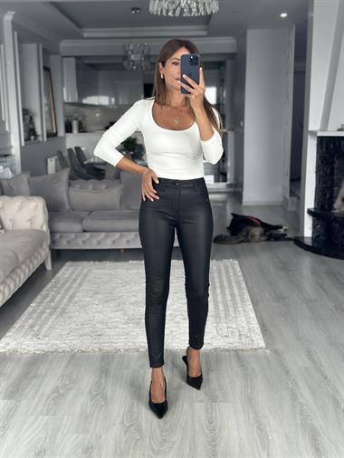 Siyah Lacarino Mum Kaplamalı Skinny Kadın Jean Pantolon