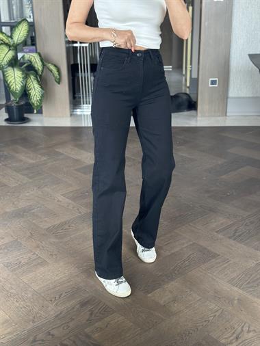 Siyah Lacarino Wide Leg Kadın Jean Pantolon