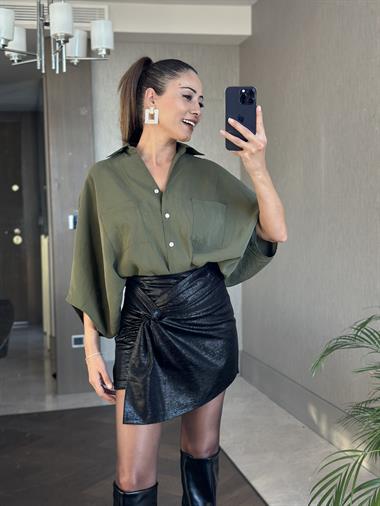 Siyah  Lame Düğümlü Kadın Şort Etek