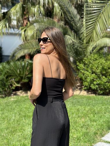 Siyah Lastik Askılı Kadın Atlet