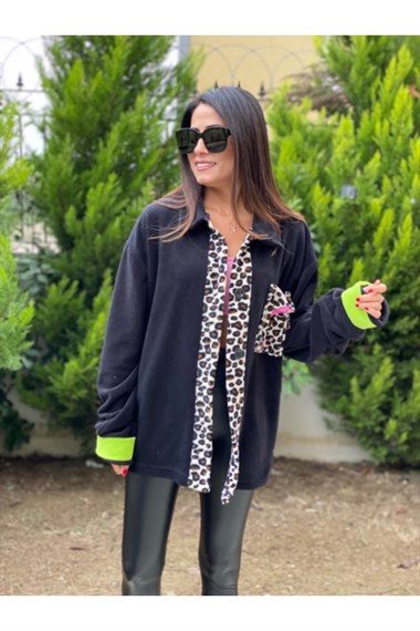 Siyah Leopar Detay Polar