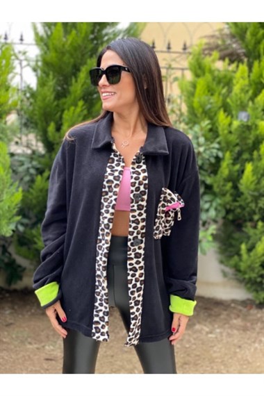 Siyah Leopar Detay Polar