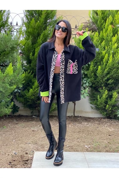 Siyah Leopar Detay Polar