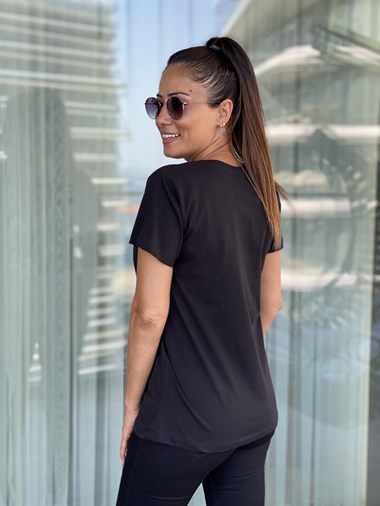 Siyah Love Taş Detay T-Shirt