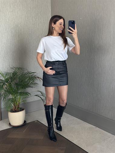 Siyah Marka Model Mumlu Kadın Mini Jean Etek