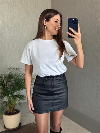 Siyah Marka Model Mumlu Kadın Mini Jean Etek