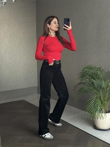 Siyah Marka Model Straight Fitilli Kadın Kadife Pantolon