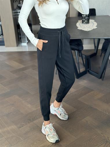 Siyah Marka Model Yanları Çift Dikişli  Kadın Eşofman Altı 