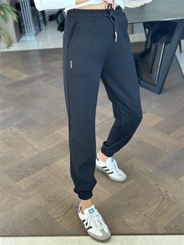 Siyah Modal Oysh Paçası Lastikli Kadın Eşofman Altı