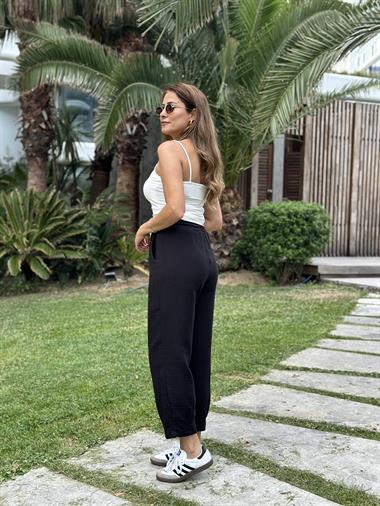 Siyah Müslin Paça Pensli Kadın Pantolon