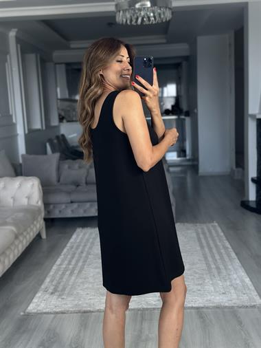 Siyah Ön Arka U Yaka  Basic Mini Kadın Elbise