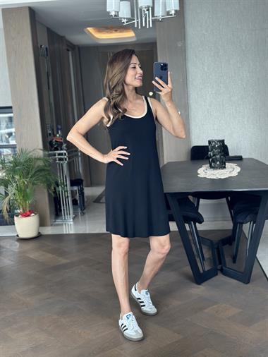 Siyah Ön Arka U Yaka Kalın Askılı Kaşkorse Kadın Elbise 