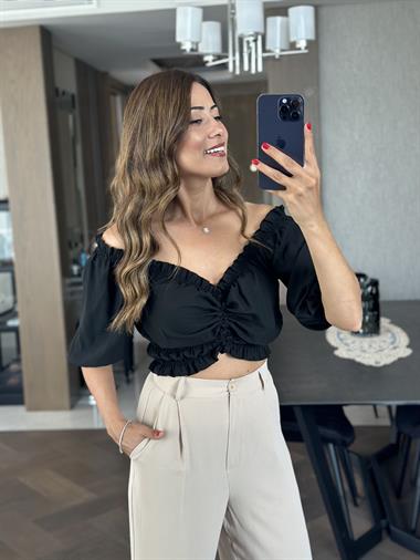 Siyah Önü Bağcıklı Jessica Şifon Kadın Bluz