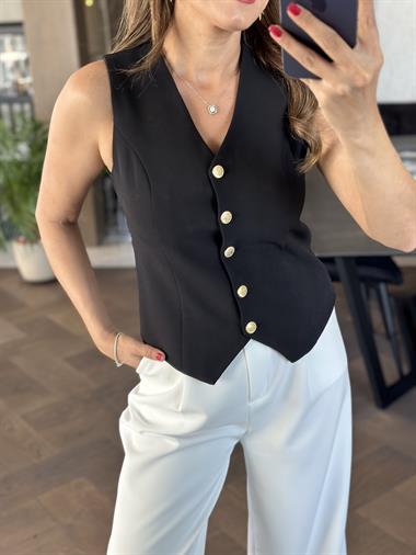 Siyah Orjinal Marka Beş Gold Düğmeli Astarlı Kadın Yelek