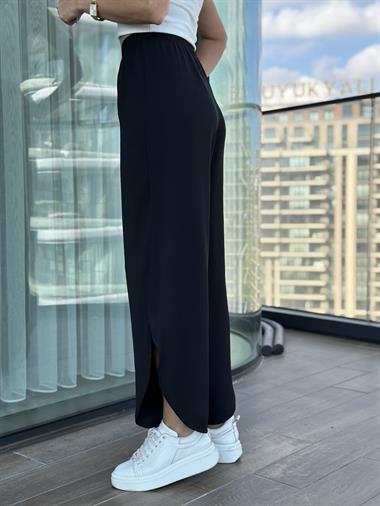 Siyah Oval Kesim Yırtmaçlı Kadın Pantolon