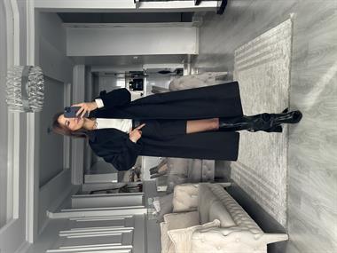 Siyah Oversize İki Düğmeli Kadın Kaşe Kaban