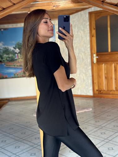 Siyah Özel Üretim V Yaka Basic Kadın T-Shirt