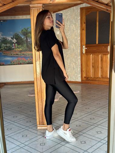 Siyah Özel Üretim V Yaka Basic Kadın T-Shirt