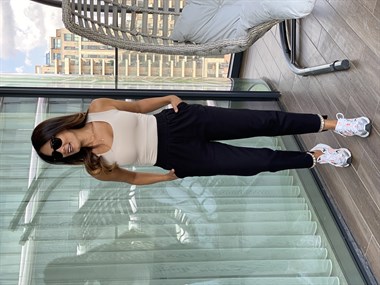 Siyah Paçası İşleme Detay Ham Keten Kadın Pantolon