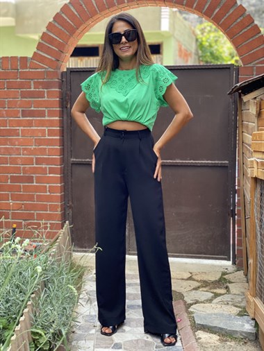 Siyah Palazzo Aerobin Kadın Pantolon