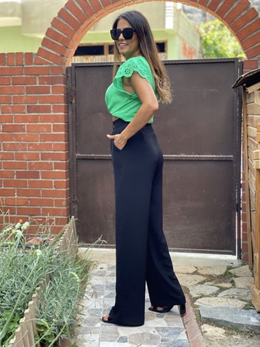 Siyah Palazzo Aerobin Kadın Pantolon