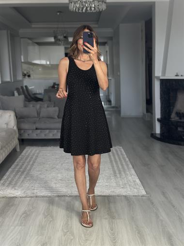 Siyah Parıltılı Sıfır Kol Modal Çan Kadın Elbise