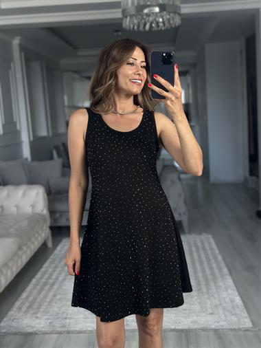 Siyah Parıltılı Sıfır Kol Modal Çan Kadın Elbise