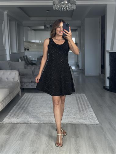 Siyah Parıltılı Sıfır Kol Modal Çan Kadın Elbise