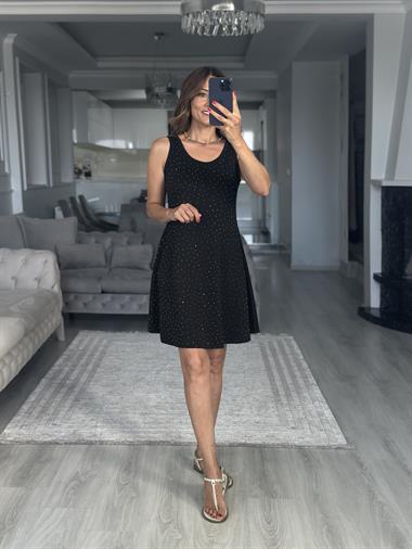 Siyah Parıltılı Sıfır Kol Modal Çan Kadın Elbise
