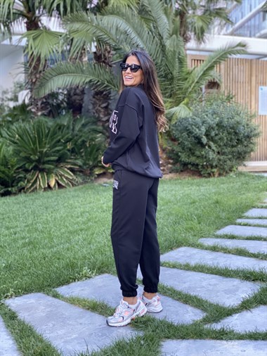 Siyah Polo Yaka Mayfair Baskılı Kadın Eşofman Takımı