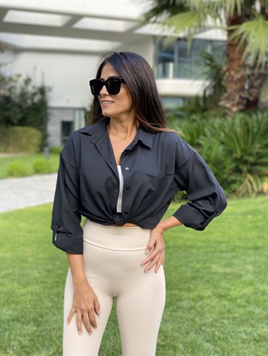 Siyah Poplin Tek Cepli Tunik Kadın Gömlek