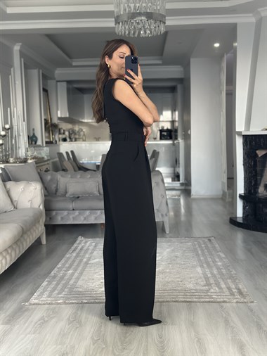 Siyah Premium Dökümlü Kumaş Kadın Pantolon 