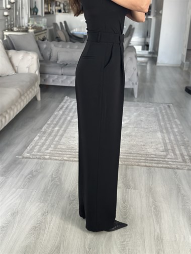 Siyah Premium Dökümlü Kumaş Kadın Pantolon 