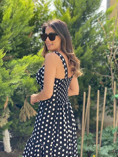 Siyah Puantiye Askılı Bürümcük Kadın Elbise