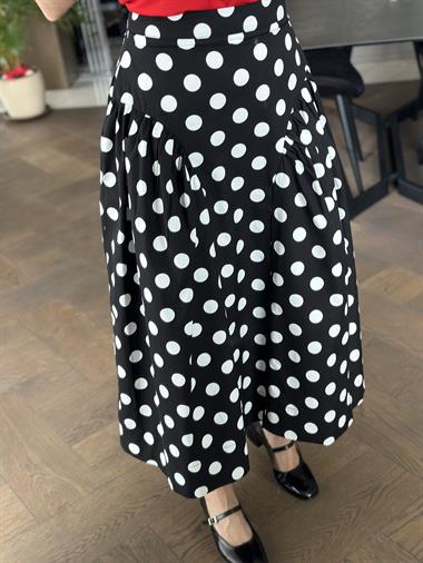 Siyah Puantiyeli Cepli Midi Boy Kadın Etek