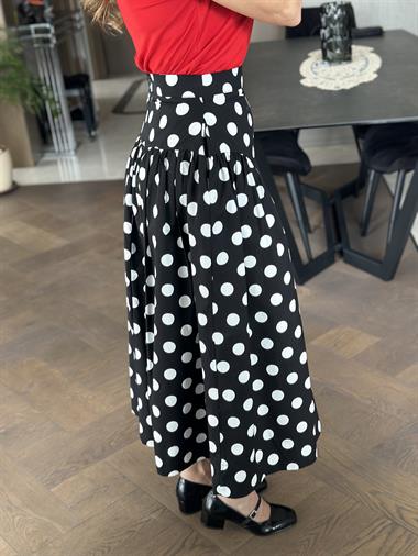 Siyah Puantiyeli Cepli Midi Boy Kadın Etek