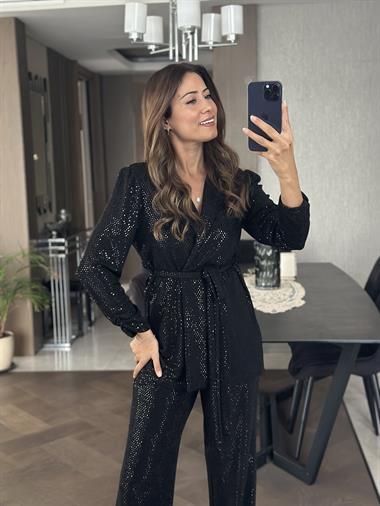 Siyah Pul Payet Ceket Pantolon Kadın Alt Üst Takım