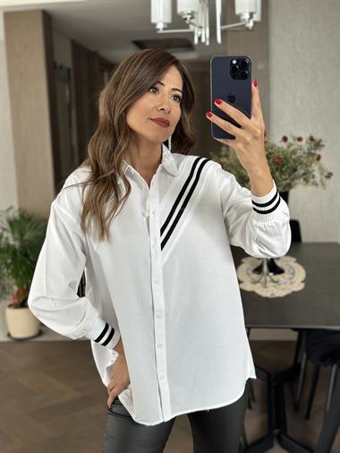 Siyah Ribanalı Poplin Kadın Gömlek