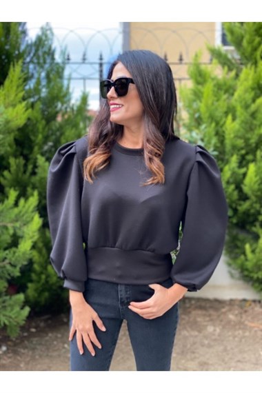 Siyah Scuba Prenses Kol Sweatshirt