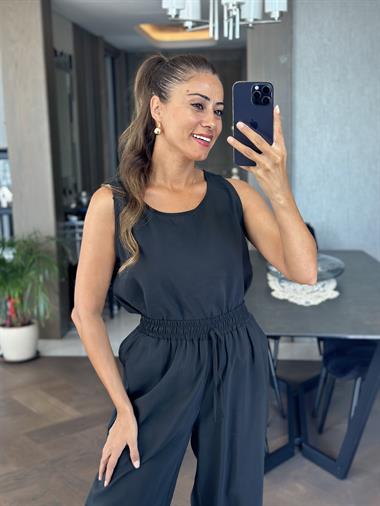 Siyah Sıfır Kol Bluz Pantolon Tnsel Alt Üst Takım