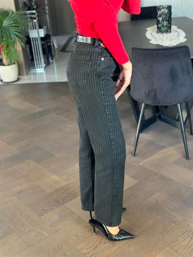 Siyah Simli Çizgili Orjinal Marka Straight Kadın Jean Pantolon