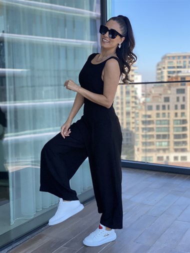 Siyah Sırt Fermuarlı Dört Cepli KetenTulum