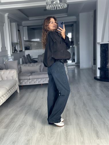 Siyah Süet Apoletli Balon Kadın Ceket