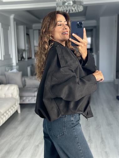 Siyah Süet Apoletli Balon Kadın Ceket
