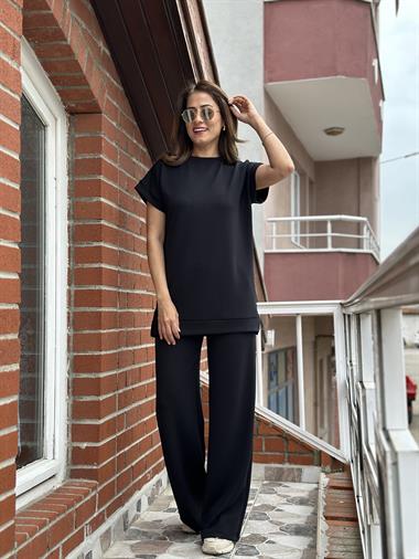 Siyah T-Shirt Pantolon Modal Kadın Alt Üst Takım